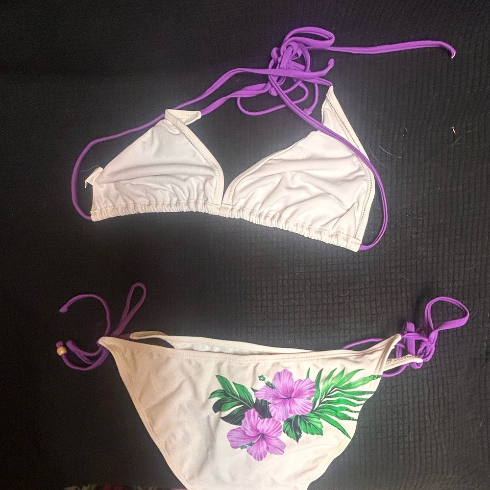 White Bikini with Purple Floral Design